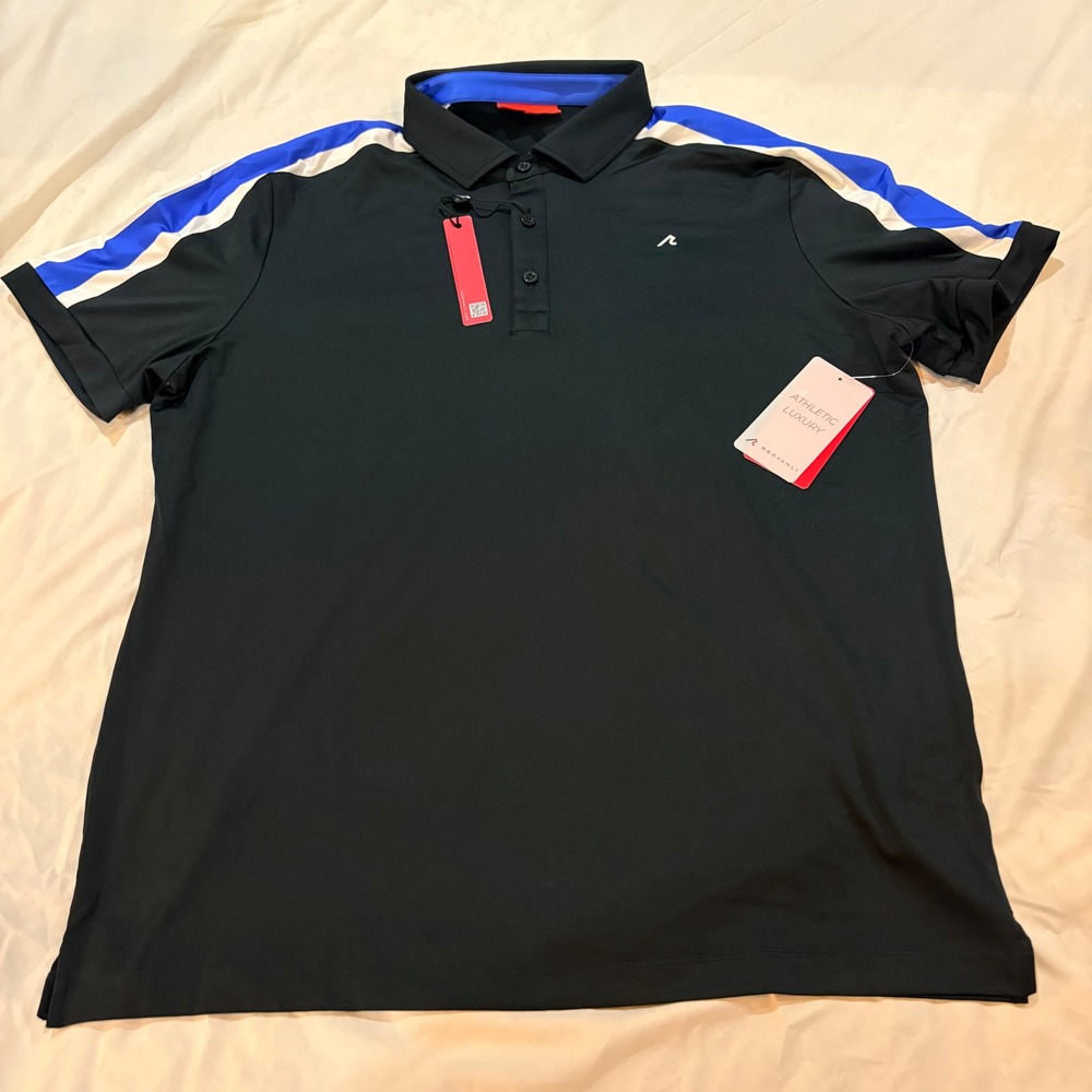 Redvanly Mens Sevigne Polo Shirt Tuxedo Black Blue White R2512 Size L NWT - Picture 2 of 8